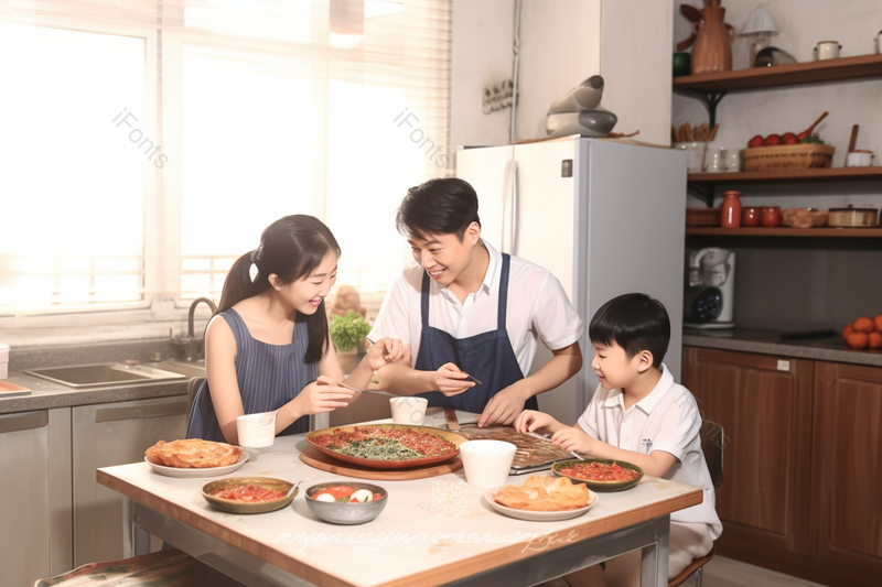 家庭三口之家温馨亲子下厨,高清,摄影图,摄影图片,图片大全,摄影图免费下载